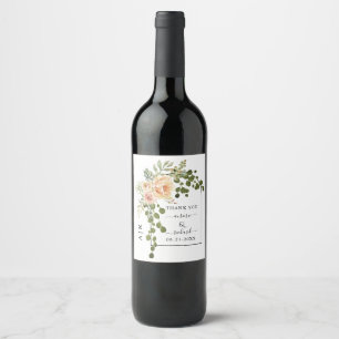 Peach coral flowers, arch Thank You wedding Wine Label