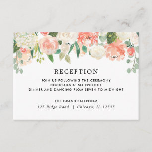 Peach coral greenery summer floral reception enclosure card