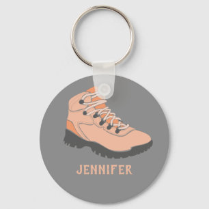 Peach Coral Hiking Boot Personalized Grey Keychain