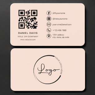 Peach Coral Logo QR Code Professional Business Card
