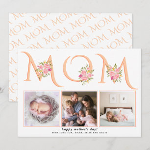 Peach, coral MOM typography photo Mothers Day Holiday Card