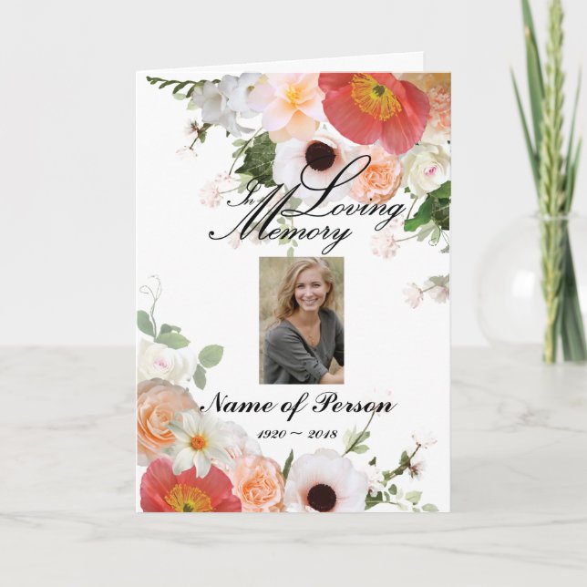 Peach Coral Orange Flowers Funeral Programme (Devant)