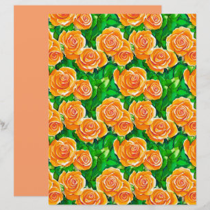 Peach / Coral Orange Watercolor Roses