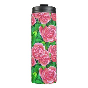 Peach / Coral Orange Watercolor Roses Thermal Tumbler