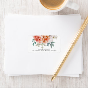 Peach Coral Peonies Florals Return Address Label