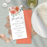 Peach Coral Peonies Florals Wedding Menu<br><div class="desc">Peach Coral Peonies Florals Wedding. Summery flowers border the top,  with an elegant script for Menu and easy to personalize the rest of the text to your requirements.</div>