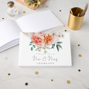 Peach Coral Peonies Florals Wishes New Mr Mrs  Guest Book