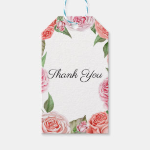 Peach Coral Pink Roses Greenery Leaves Wedding Gift Tags