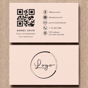 Peach Coral Professional Company Logo QR Code  Business Card