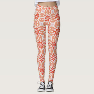 Peach Coral Starburst Geometric Pattern Leggings