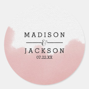Peach Coral Watercolor Brush Strokes Wedding Classic Round Sticker