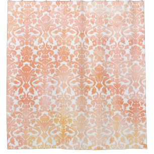 Peach Coral Watercolor Damask Shower Curtain