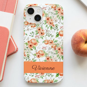 Peach Coral Watercolor Wildflower Name Case-Mate iPhone 14 Case