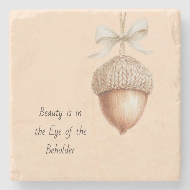 Peach Cozy Hazelnut Cream Bow Stone Coaster (Front)