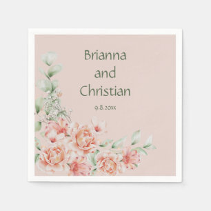 Peach Cream and Sage Green Romantic Floral Garden Napkin