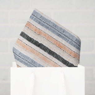 Peach Cream Black Blue Stripes Birthday Tissue Paper