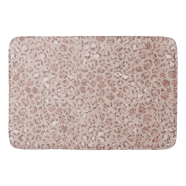 Peach Cream Blush Leopard Print Glitter        Bath Mat (Front)