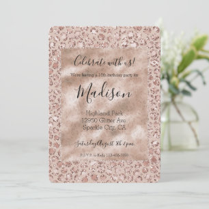 Peach Cream Blush Leopard Print Glitter Invitation
