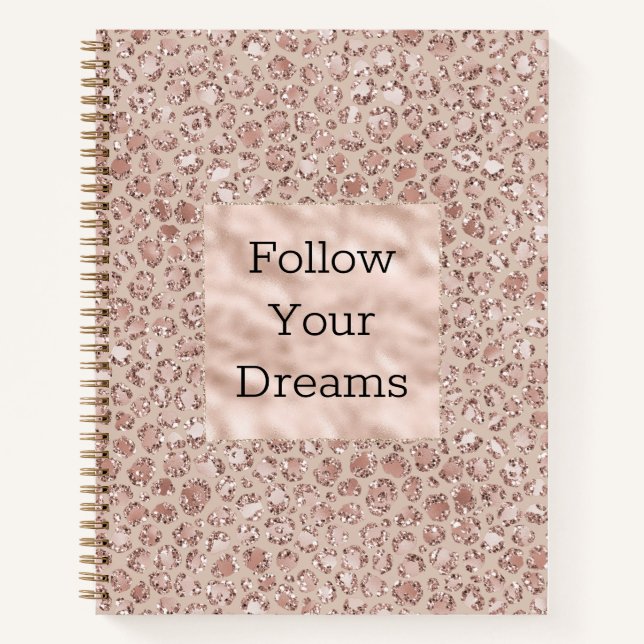 Peach Cream Blush Leopard Print Glitter     Notebook (Front)