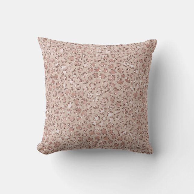 Peach Cream Blush Leopard Print Glitter            Throw Pillow (Front)
