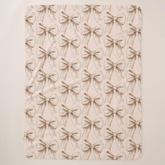 Peach Cream Bow Birthday Sherpa Blanket (Front)