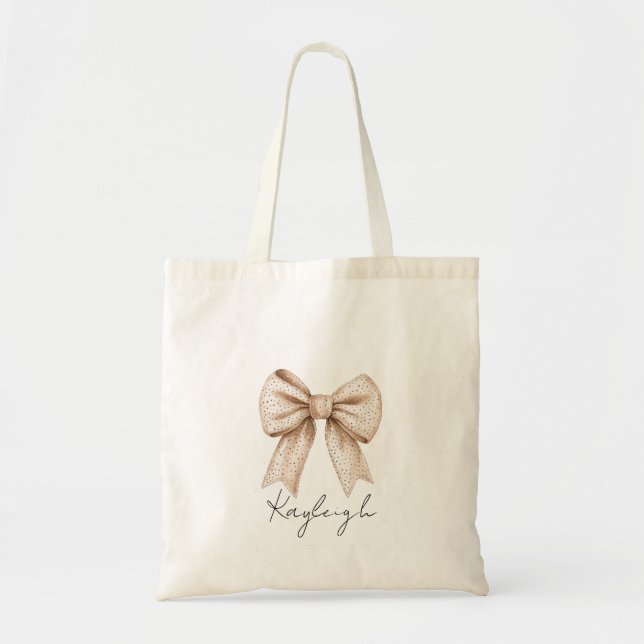 Peach Cream Bow Birthday Tote Bag (Front)