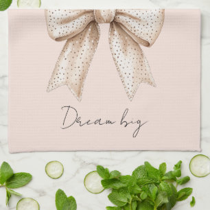 Peach Cream Bow Kitchen Towel