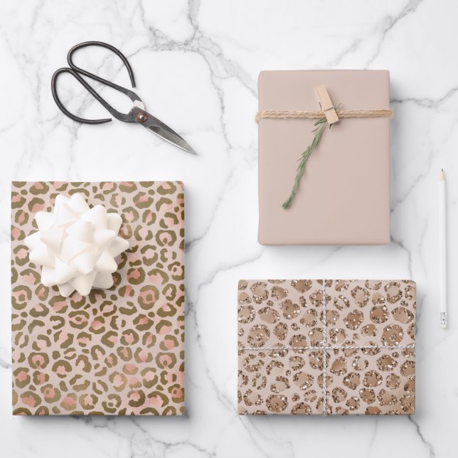 Peach Cream Brown Leopard Print Wrapping Paper Sheet (Front)