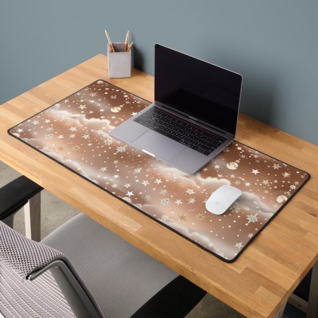 Peach Cream Celestial Moon Phases Warm Desk Mat (Office 2)
