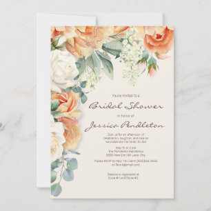 Peach Cream Floral Eucalyptus Bridal Showe Invitation