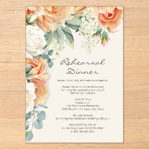 Peach Cream Floral Greenery Arch Rehearsal Dinner Acrylic Invitations