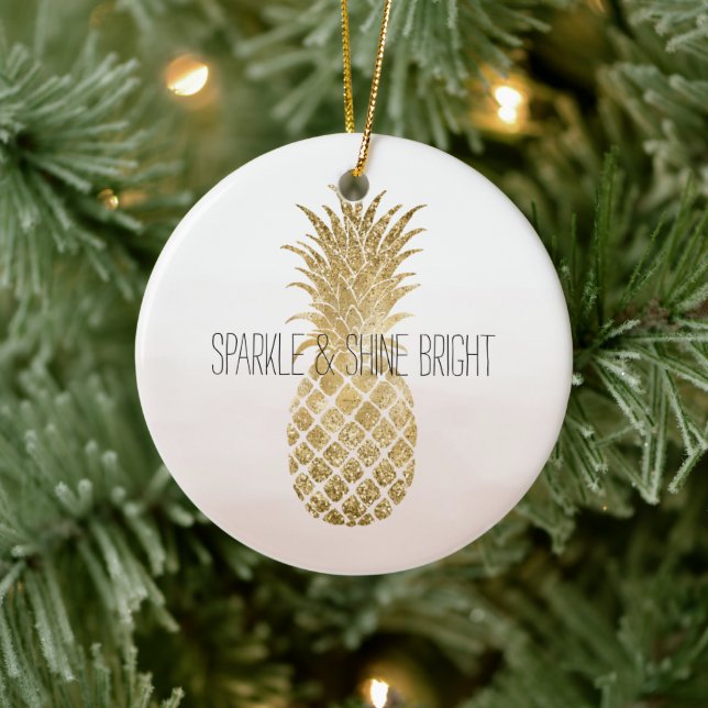 Peach Cream Glitter Glitzy Pineapple Sparkle       Ceramic Ornament (Tree)