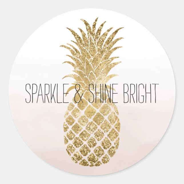 Peach Cream Glitter Glitzy Pineapple Sparkle     Classic Round Sticker (Front)