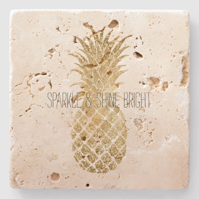 Peach Cream Glitter Glitzy Pineapple Sparkle       Stone Coaster (Front)