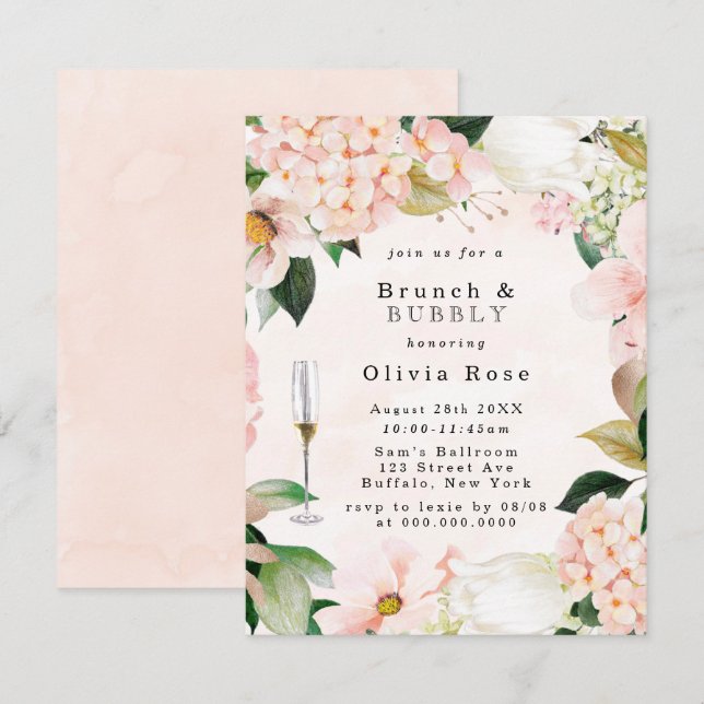 Peach Cream Hydrangeas Brunch & Bubbly Invite (Front/Back)
