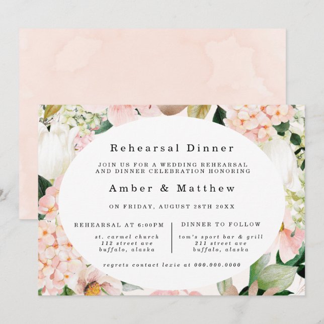Peach Cream Hydrangeas Tulip Rehearsal Dinner Invitation (Front/Back)