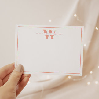 Peach Cream Modern Monogram Couple Stationery Card