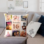 Peach cream photo collage Sweet 16 Throw Pillow<br><div class="desc">A unique gift for a girl's Sweet 16, 16th birthday, celebrating her life with a collage of 8 of your own photos, pictures. Personalize and add her name and a date. A peach, cream coloured background. The name is written with a modern hand lettered style script, number 16 with a...</div>