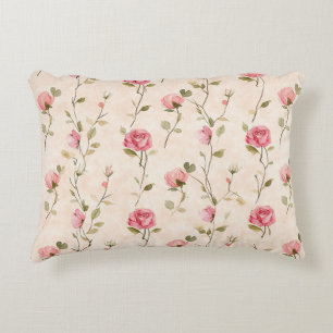 Peach Cream Pink Roses Floral Accent Pillow