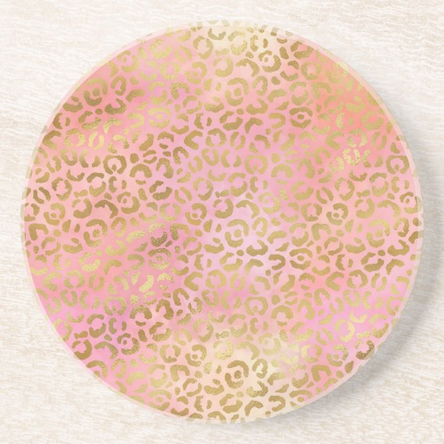 Peach Cream Pink Yellow Gold Leopard Print Tie Dye Coaster (Front)