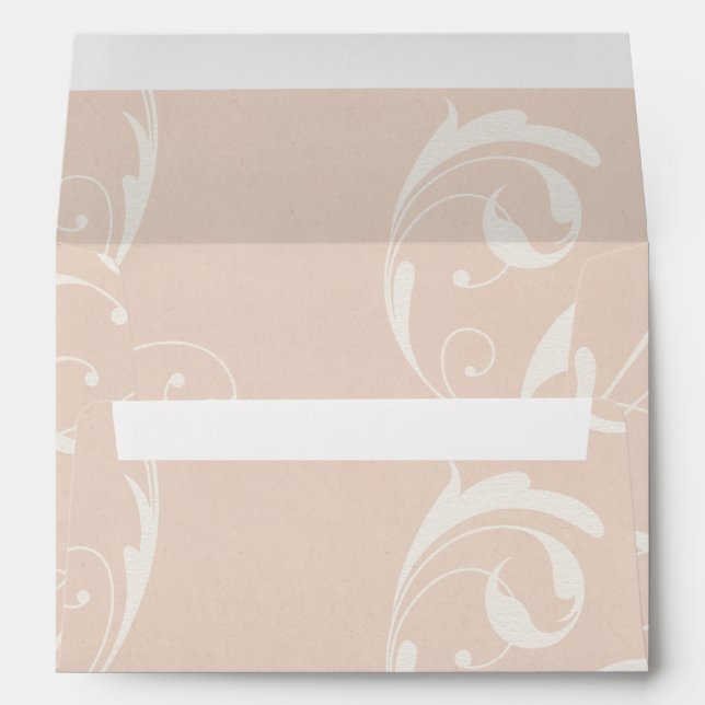 Peach & Creamy White Floral Swirl Elegant Wedding Envelope (Back (Bottom))