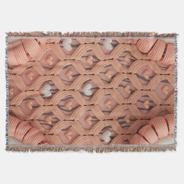 Peach Crochet Tiger Pattern Throw Blanket – Cozy  (Front)