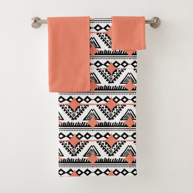 peach crush aztec pattern  flip flops bath towel set (Insitu)