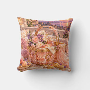 Peach Crystal Rooftop Sunset Picnic Throw Pillow
