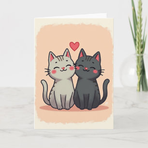 Peach Cute Cats Love Card