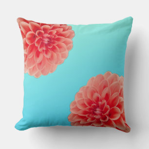 Peach Dahlia & Aqua Blue Throw Pillow