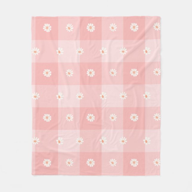 Peach Daisy Checkerboard Fleece Blanket (Front)