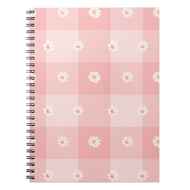 Peach Daisy Checkerboard Notebook (Front)