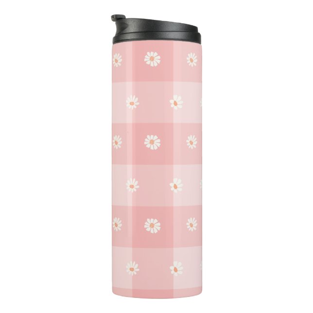 Peach Daisy Checkerboard Thermal Tumbler (Rotated Right)