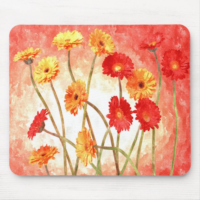 Peach Daisy Garden Watercolor Mouse Pad (Front)